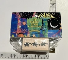 THE RUBBER STAMP PLANTATION 3 x 1 INCH STAMP THREE GECKOS 🦎 BEACH ALOHA NIP