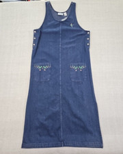 National Wildlife Denim Maxi Dress Size Medium Blue Floral and Bird Embroidery