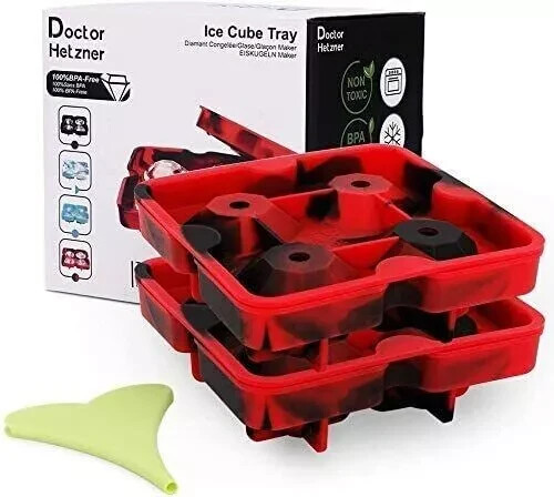 Doctor Hetzner 2x Silicone Diamond Shape 4 Ice Cube Trays Maker Mould / Mold - Picture 2 of 14