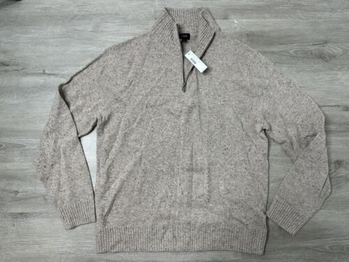 New J Crew Sweater Mens Sz Large Beige 1/4 Zip Long Sleeve Wool Mock Neck - Picture 1 of 8