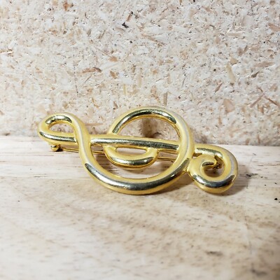 Anne Klein Gold Tone Musical Note Pin Brooch Marked AK Music