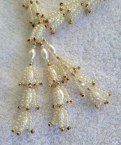 Vintage Beaded Tassel Necklaces Gold Trim Silver Trim Set of 2 Costume Jewelry - Picture 3 of 8