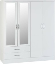 Neptune 4 Door 2 Drawer Mirrored Wardrobe White Gloss BELFAST COLLECTION ONLY