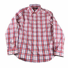 Nautica Shirt Mens Large Red Blue Plaid Cotton Long Sleeves Button Up