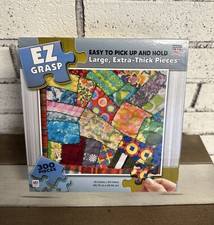 Patchwork Quilt Milton Bradley EZ Grasp Large Extra Thick 300 Pc Puzzle Complete