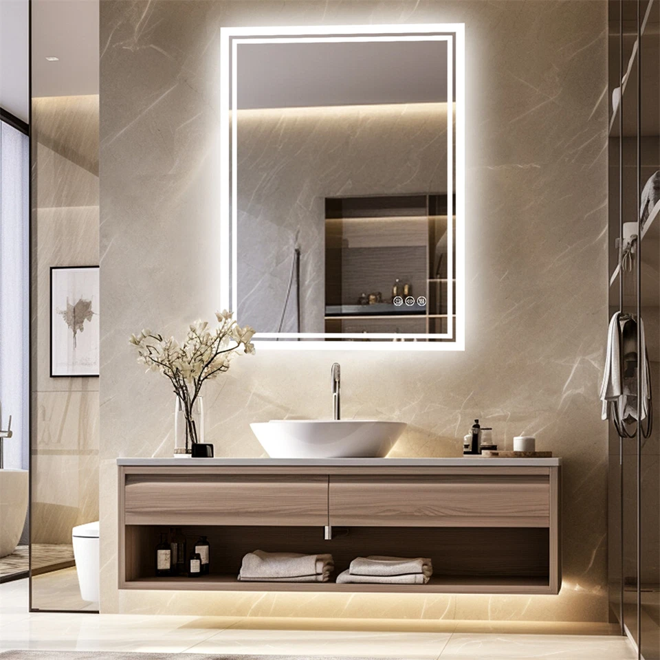 Wandspiegel mit Beleuchtung Badspiegel LED 3 Touch Wandschalter 40 50 60 70 80 