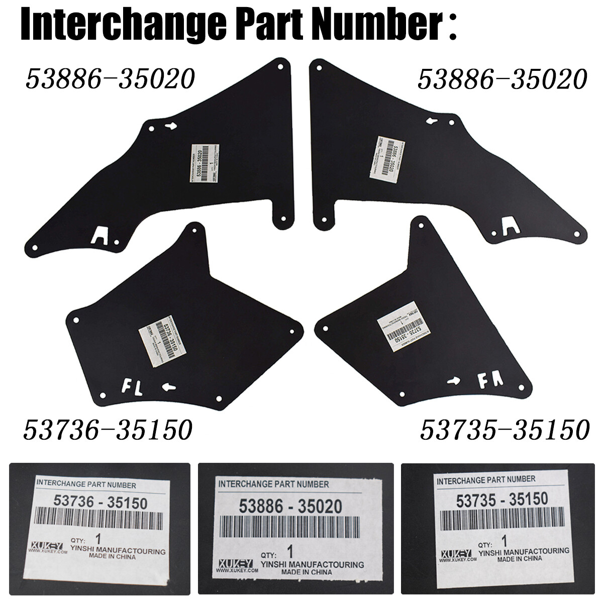 Set of 4 Splash Seals W/Clps for W/KDSS Lexus GX470 &GX460 Aprons