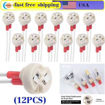Mini Bi-Pin MR16 Socket Holder - Ceramic Base For GU5.3, G4, MR11 Bulbs With 15cm Wires
