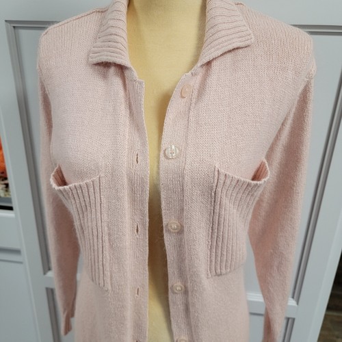 Ambria Vintage Angora Silk Blend Sweater Jacket Pink Long Line Petite Small - Picture 8 of 12