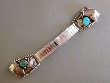 BRACELET DE MONTRE GRIFFE D'OURS TURQUOISE CORAIL ARGENT MASSIF CLAW BEAR NAVAJO