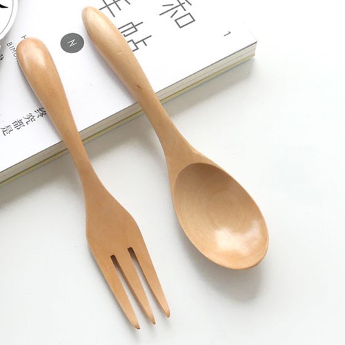 Wooden Set Fork and Spoon for Camping Travel Picnic Office or Home - Picture 4 of 11