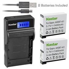 Kastar Battery Charger Hero Gopro4 GoPro AHDBT40 AHBB-401 Hero 4 HD Black Silver