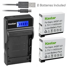 Kastar Battery Charger Hero Gopro4 GoPro AHDBT40 AHBB-401 Hero 4 HD Black Silver