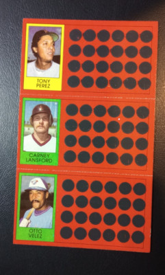 1981 TOPPS BASEBALL SCRATCH-OFF UNCUT PANEL NM OR BETTER Tony Perez LANSFORD