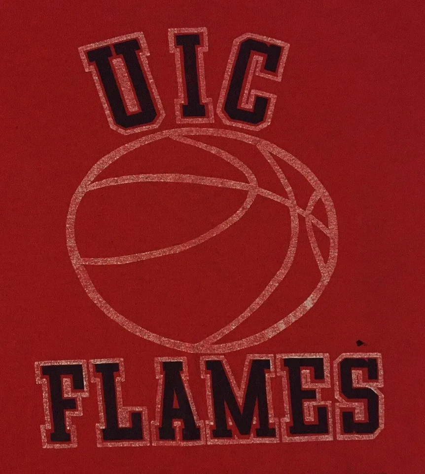 Vtg 90s UIC Flames Faded Shirt S M USA Single Stitch College Track PE Grunge 80s - Image 2 of 4