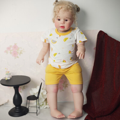 28'' Reborn Doll Toddler Lovely Baby Girl with Curly Hair Cloth Body Handmade