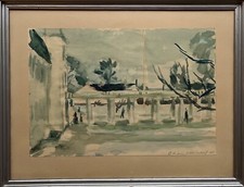 Watercolour 1945 Architecture Park Landscape Cityscape Victor Brockdorff