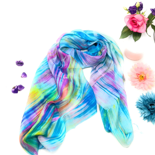 100% Pure Silk Scarf Hand Painted Multicoloured Silk Scarf UK