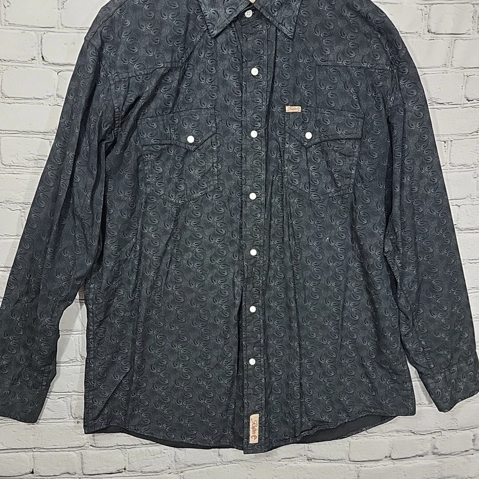 Camisa Occidental Rafter C Colección Vaquera Gris Estampado Paisley Perla A Presión Para Hombres XL Foto 2 de 4