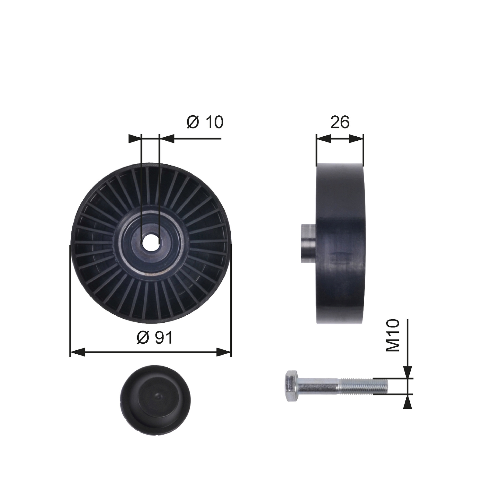 Centre GATES T36001 Deflection/Guide Pulley, V-ribbed belt for ALFA ROMEO,FIAT,L