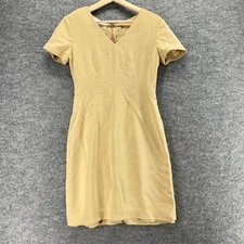 Dana Buchman Dress Women 4 Beige Sheath Midi Silk Zipper V-Neck Short Sleeve