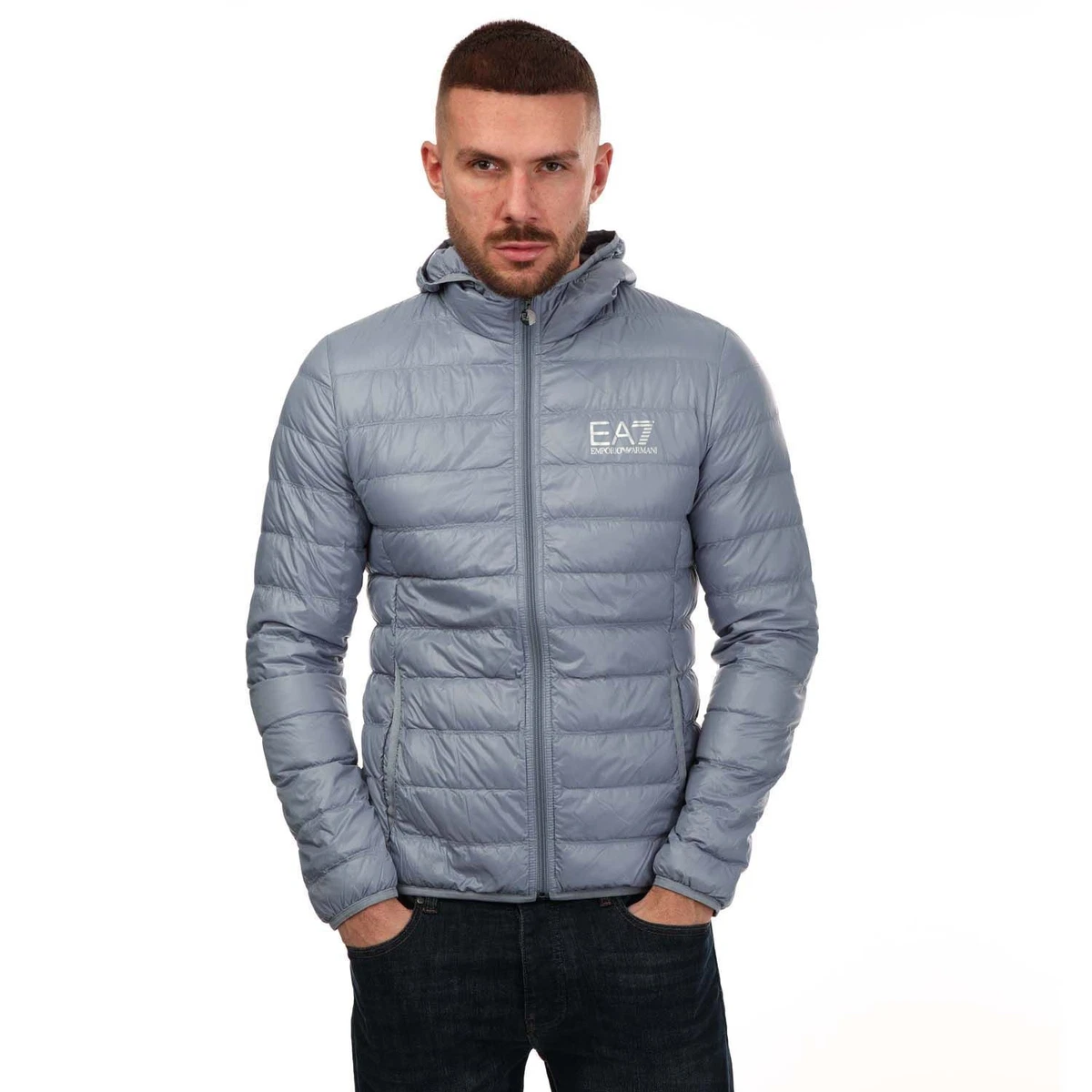 Men s Coat Emporio Armani EA7 Small Logo Hooded Full Zip Bubble