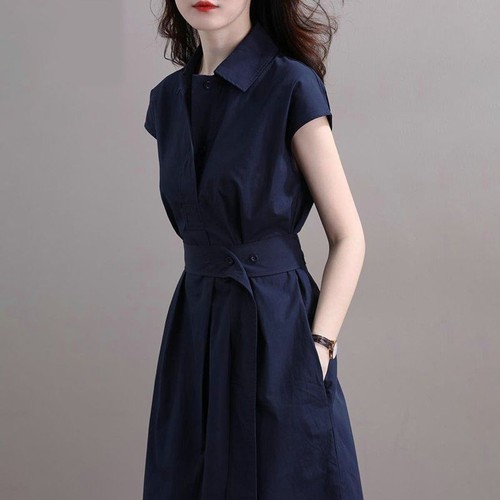 Lady Sleeveless Midi Pencil Dress Formal Office Dresses Midi Shirt Dress Casual - Picture 13 of 14