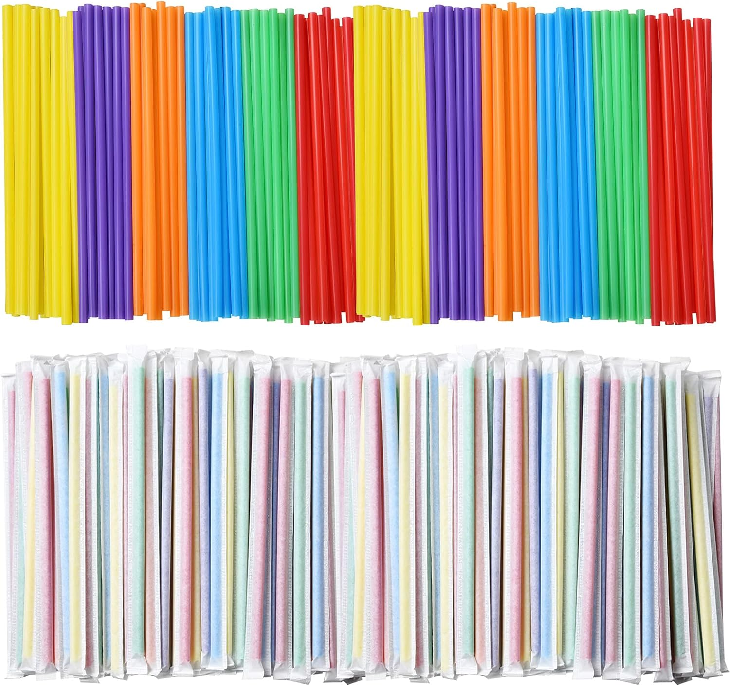 1000-Pack Assorted Color Plastic Drinking Straws Individually Wrapped