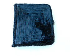 Vintage 1950s Black Sequined Covered Coin Purse Lined in White Leather
