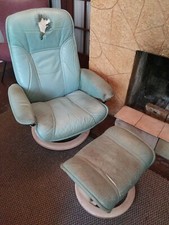 Seafoam Light Green Smaller Ekornes Stressless Mid Century Recliner W Ottoman OS