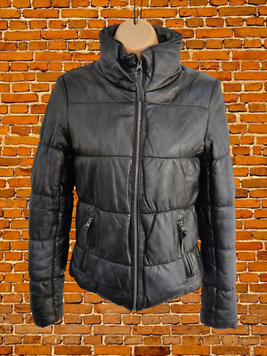 Vera Moda SCHWARZER MANTEL GRÖSSE SMALL MARY KURZ WEICHES GESCHMEIDIGES LEDER GEPOLSTERTER REISSVERSCHLUSS DAMEN