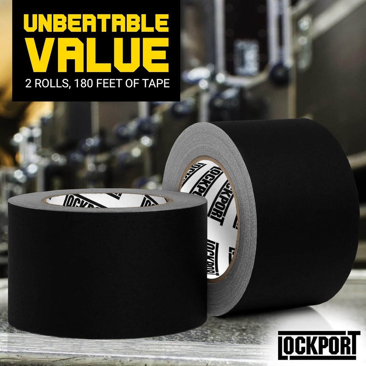 Lockport Black Gaffer Tape 4-Pack – 90 Feet X 2 Inches, Waterproof, No Residue, Non-Reflective Matte Finish, Easy Tear For Stage, Photo, Video Production