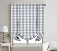 1 Piece Buffalo Check Plaid Gingham Rod Pocket Window Tie Up Shade Curtain Panel