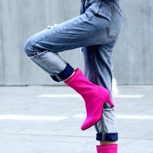 Botas al tobillo elásticas formales para mujer Zapatos elásticos de tacón medio Zapatos para tirar a mitad de la pantorrilla - Imagen 12 de 17