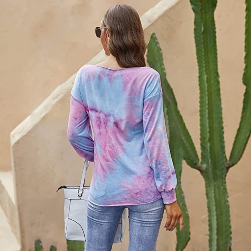 Women Casual Long Sleeve Shirts Leopard Lips Tie Dye Tshirt, Crew Neck, 3X - Picture 2 of 2