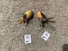 Set of 2 RAZ Imports Clip-On Christmas Tree Perched Bird Ornaments 4  Holly