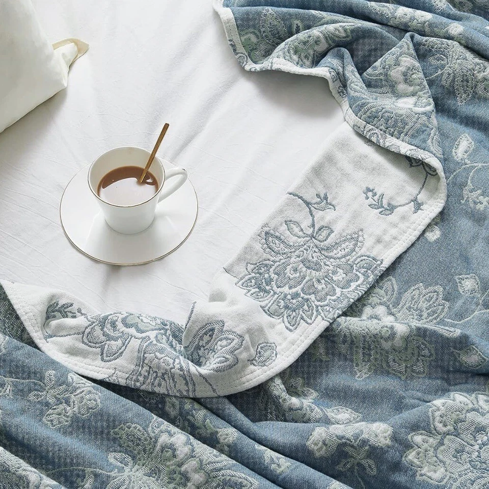 Nuevo Anthropologie Boho Floral Muselina Reversible Manta Edredón 60" x 80" Foto 3 de 4