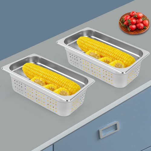 Paquete de 2 sartenes de mesa de vapor de acero inoxidable perforadas antiatasco de 1/3 tamaño 6" de profundidad - Imagen 4 de 20