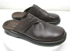 Clarks Patty Morocco Brown Adjustable Slide On Leather Clogs Brown Women's 9 M