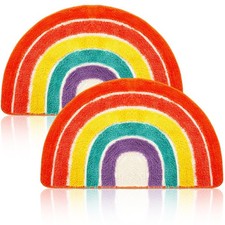 Rainbow Bath Mat 2 PCS 19.7x31.5 Inch Colorful Flocking Microfiber Non Slip
