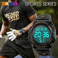 Mens Digital Sports Watches Military Big Numbers 50M Waterproof Large Face UK