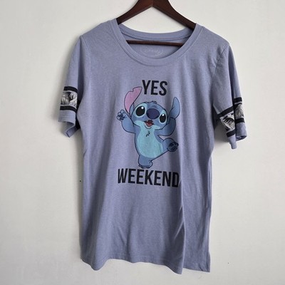 Disney Lilo And Stitch Girls Size 15-17 Yes Weekend Graphic Tee Light Blue