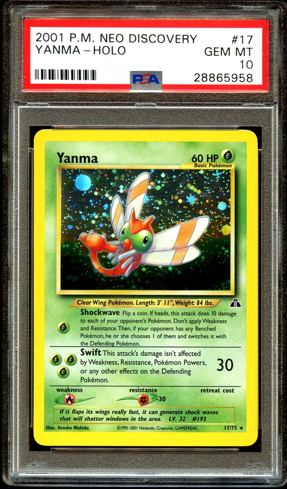 PSA 10 GEM MINT Yanma 17/75 HOLO Neo Discovery RARE Pokemon Card