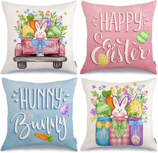 Happy Easter Eggs Hunny Bunny Throw Pillow Covers 18X18 Inch Set of 4, Peeps Mas