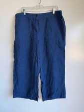 J.JILL Love Linen Wide Leg Cropped Pants Blue Size Petite Large