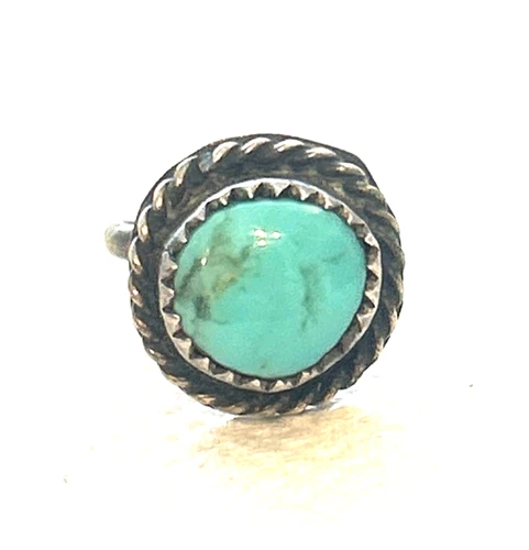 Vtg NAVAJO STERLING SILVER TURQUOISE BABY RING CHARM PENDANT