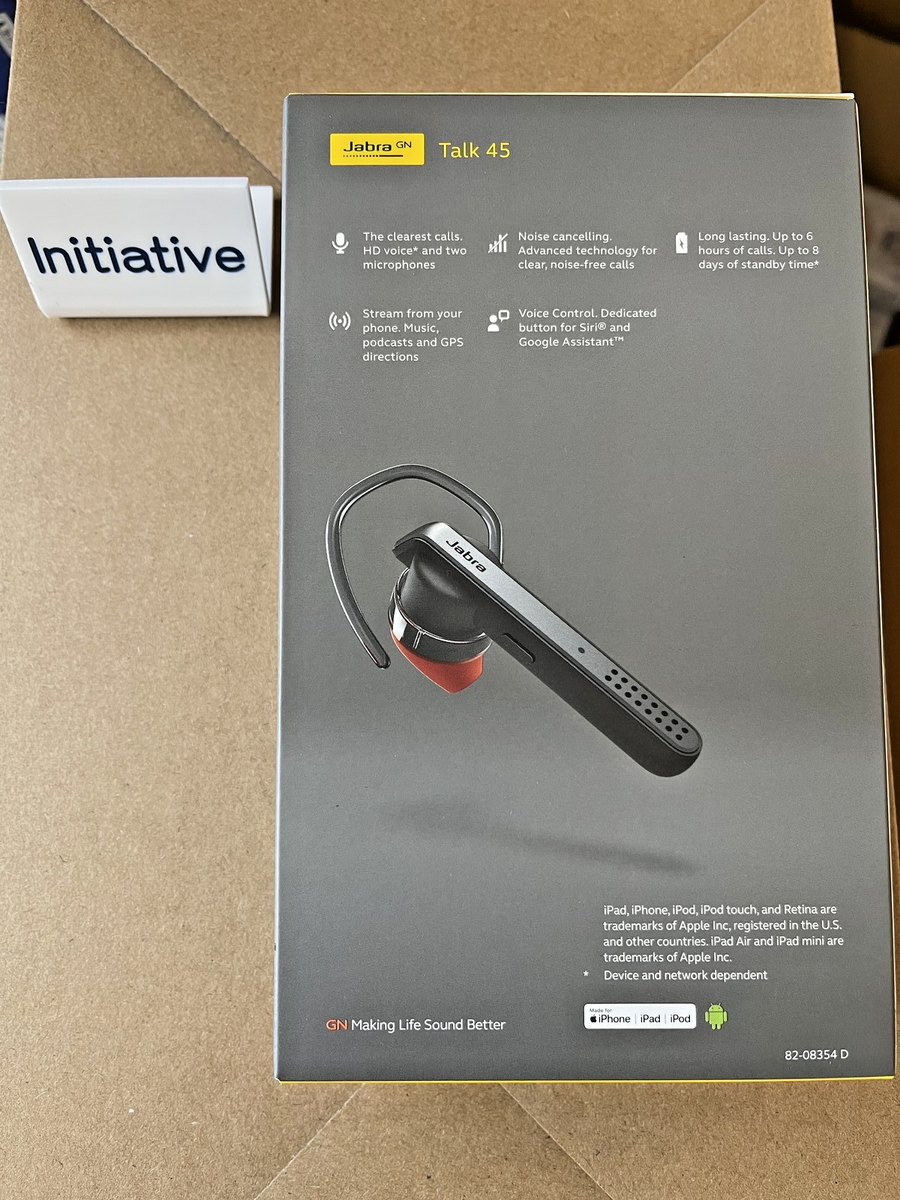 Jabra Talk 45 Silver Bluetooth Headset Mono Ear HD Voice Noise