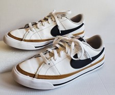 Nike Court Legacy Kids Sz 3.5 White Lace Up Sneakers White Black DA 5380 102