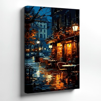 Wall Art Rainy Paris Cafe Street Night Cityscape Home Room Modern Poster Decor