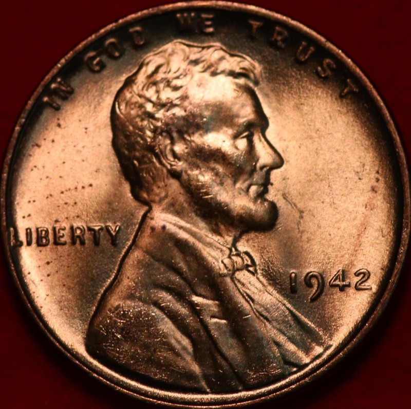 Uncirculated Red 1942 Philadelphia Mint Copper Lincoln Wheat Cent